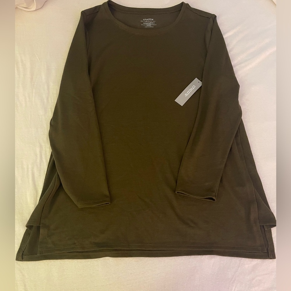 Chico's Long Sleeve Tunic Top - Ambered Olive -2X